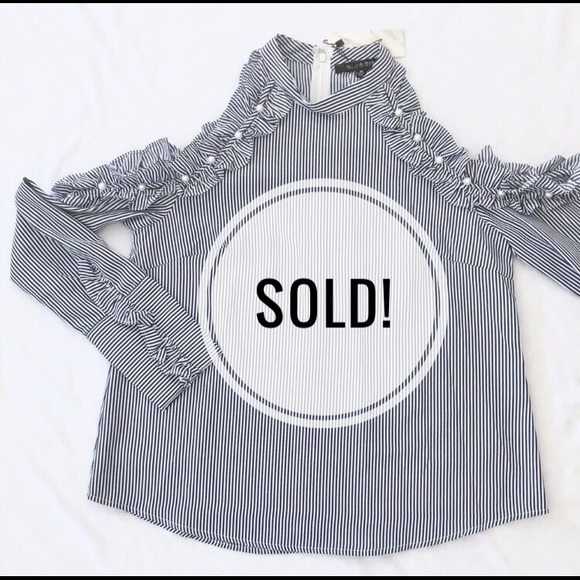 Strut & Bolt Tops - SOLD!! Striped Cold Shoulder Top with Pearls